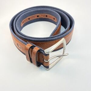 Nautica Men's Leather Canvas Belt Size‎ 40 Blue Fabric Brown Pebble Grain